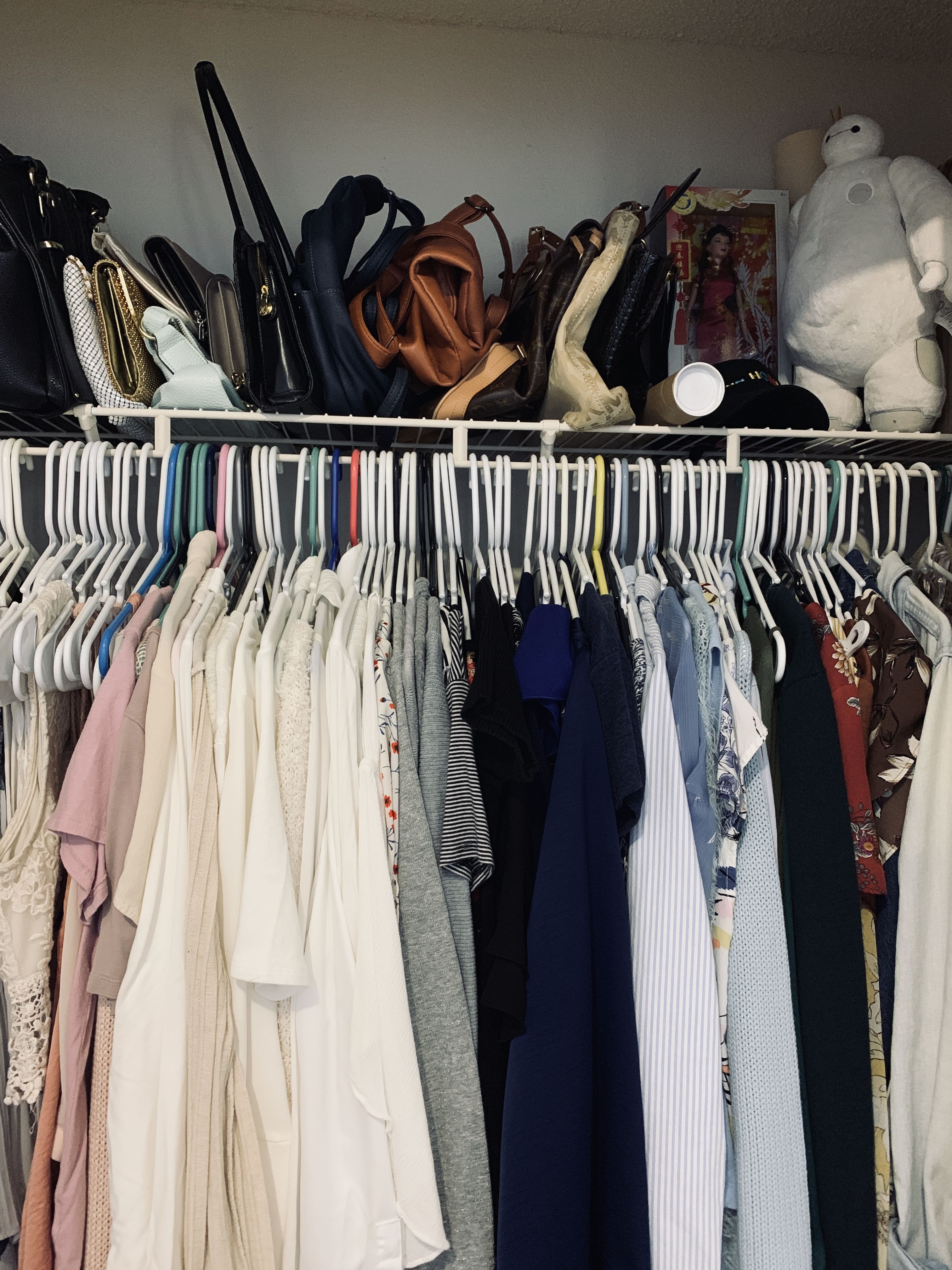 A snapshot of my closet. Thank you to my tall girlfriend who helped organize the top shelves. (Photo by DefiningAngelika)